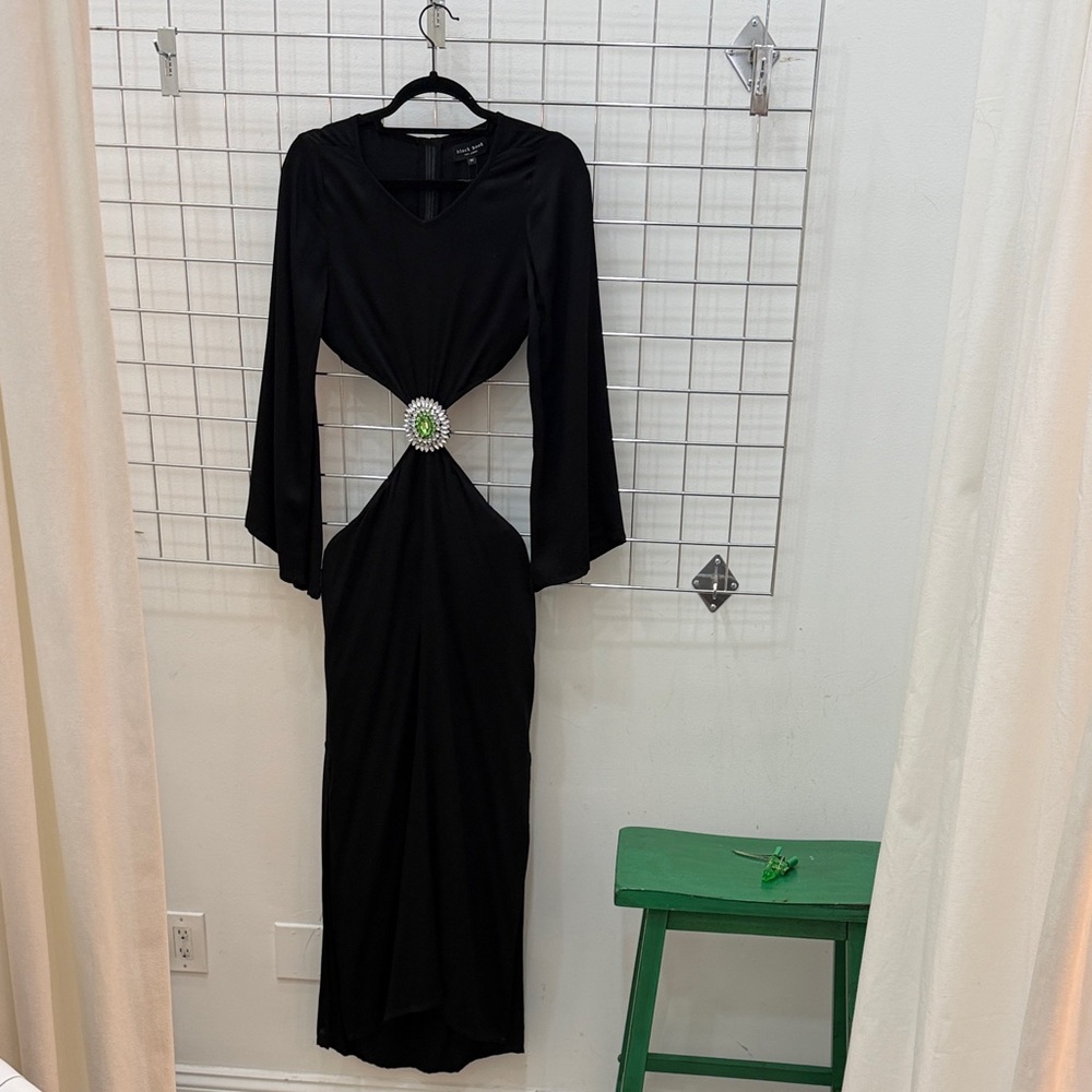 Elegant Black Dress with Jewel Accent